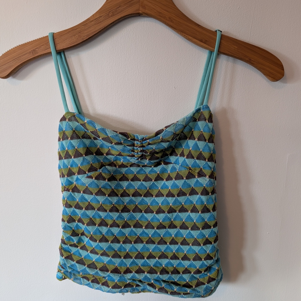 Retro Free People Geometric Blue and Green Women's Top